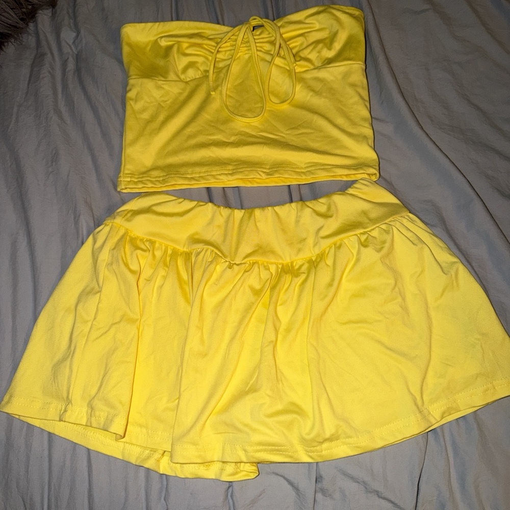 Bright Yellow Two-Piece Tube Top & Skirt Set